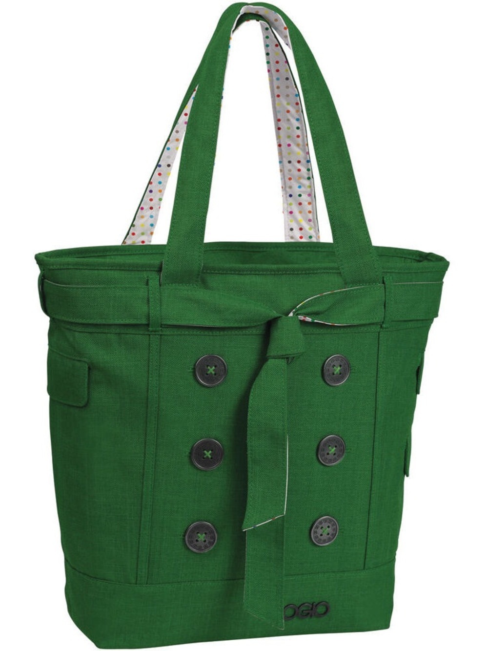 OGIO Green Canvas Tote with Button Front and Polka-Dot Lining